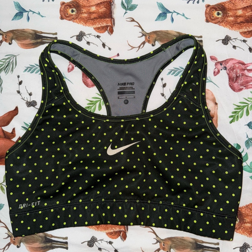 Nike Pro Black and Lime Green Dotted Sports Bra
